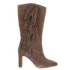 Vince Camuto STERLA Suede Flirty Fringe Boots Taupe Size 9.5 Boho Chic Cowgirl